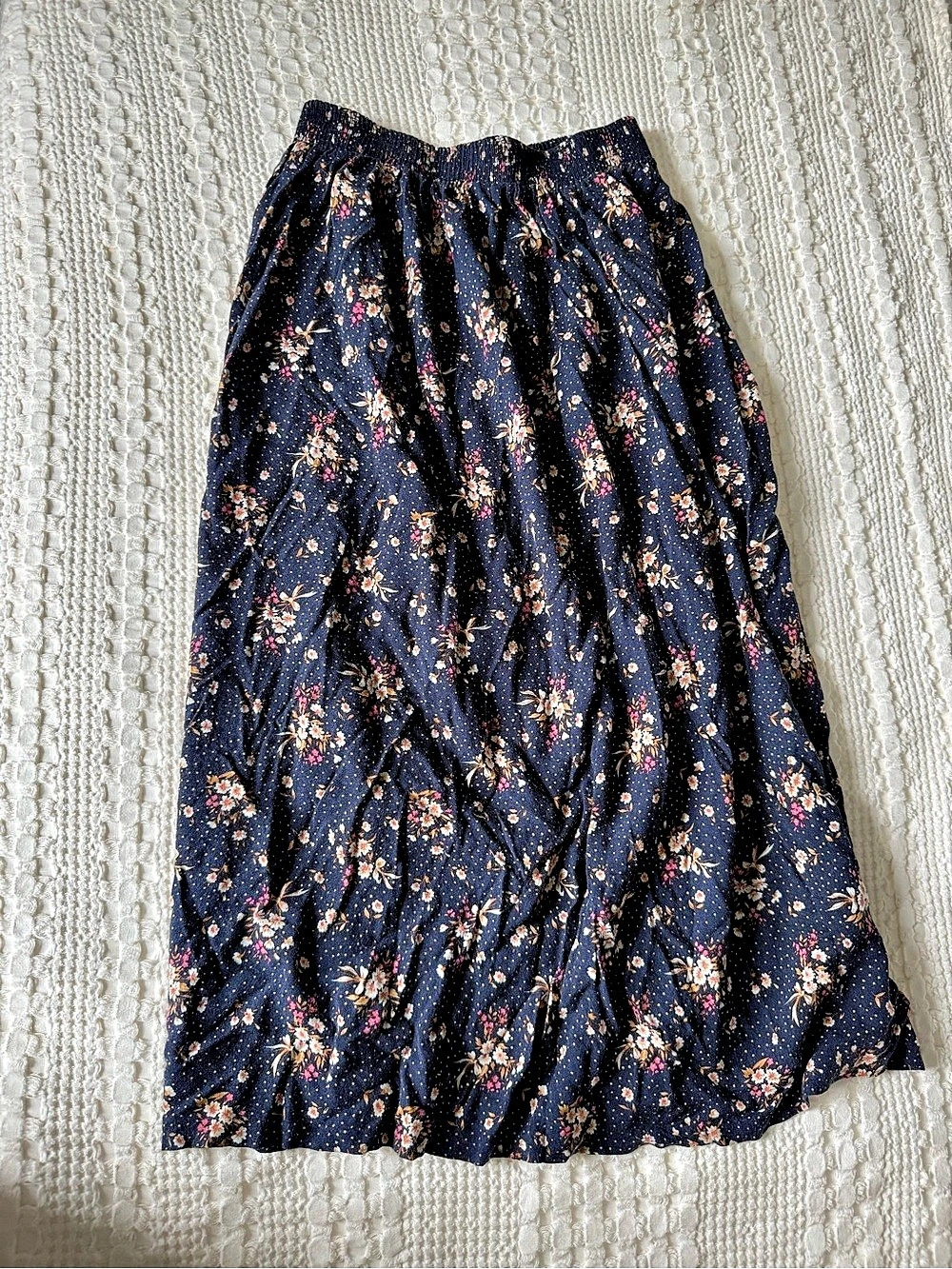 Vintage Floral Maxi Skirt in Navy & Pink Like New
